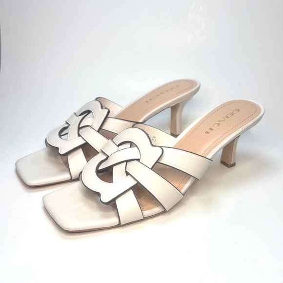 Coach Tillie White Leather Heeled Sandals | 11 - Picture 1 of 13